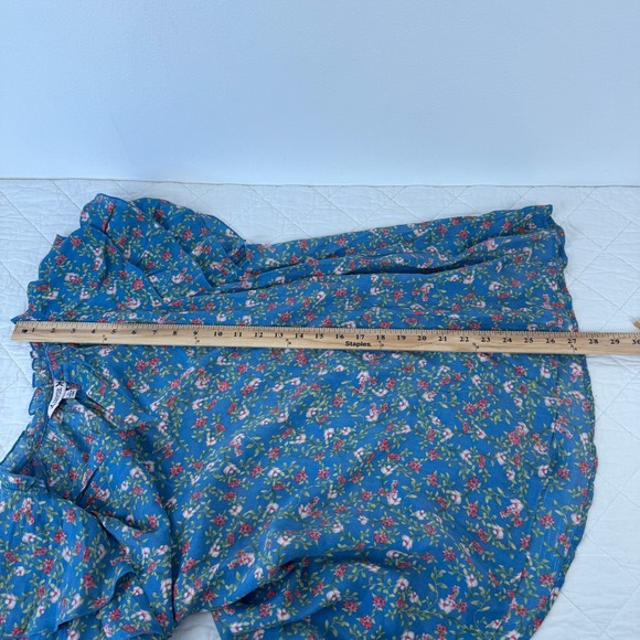 Nanette Lepore Blue Floral Ruffle Sleeve V-Neck Blouse Top Womens XL RN 103715 - Picture 8 of 14